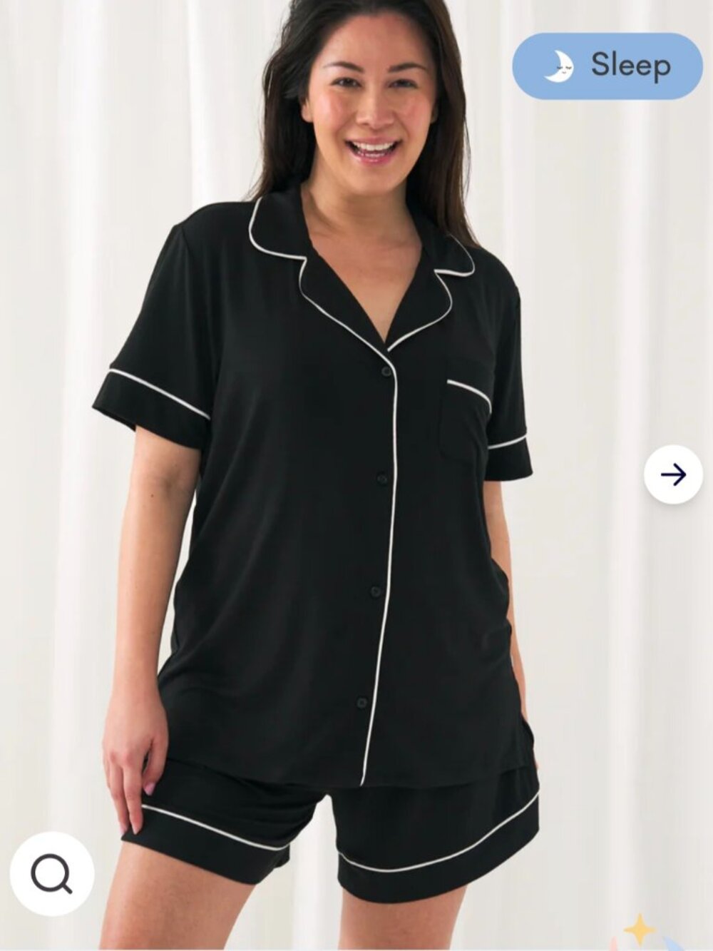 Little Sleepies Women's Black Pajama Set, Short Sleeves and Shorts Size L